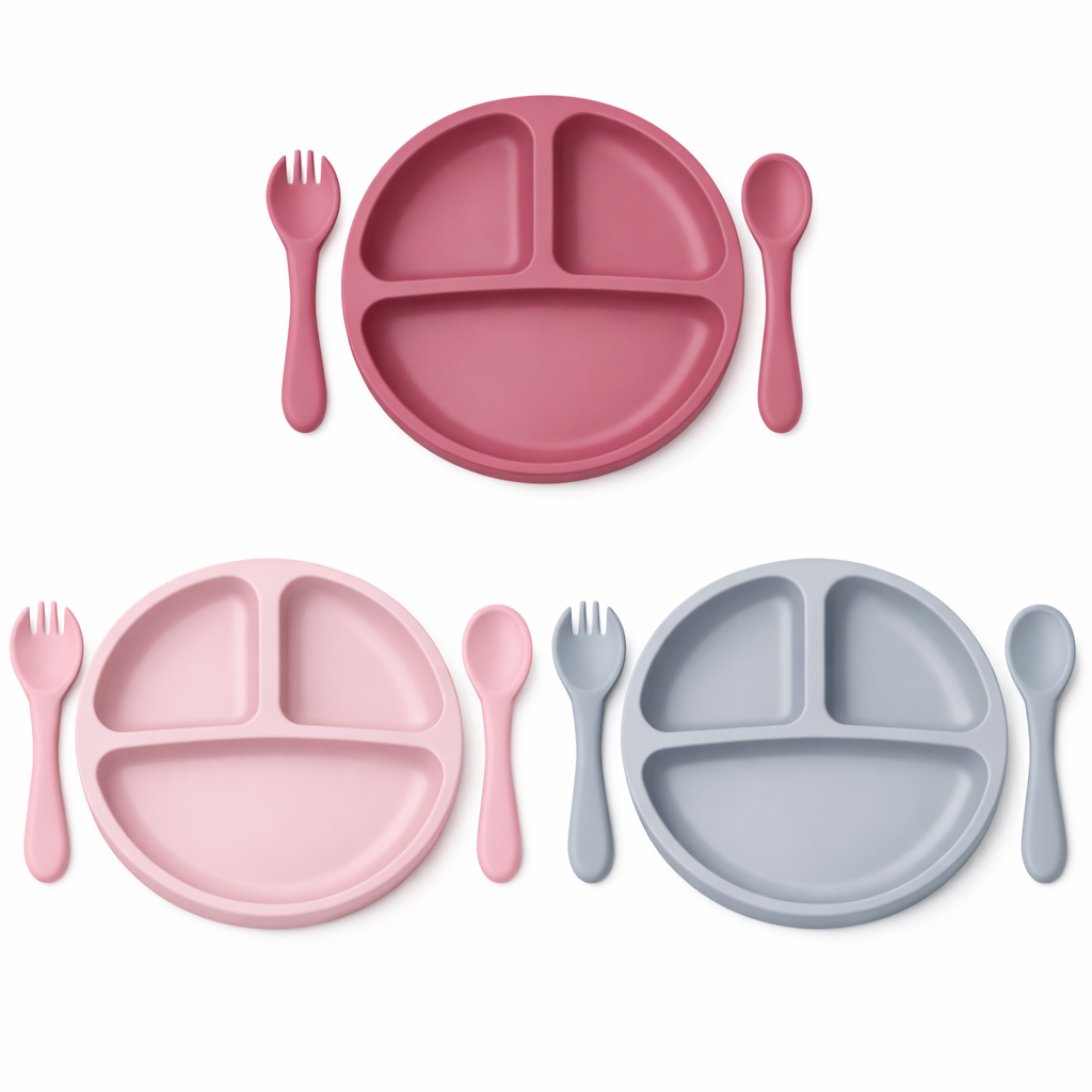 Pastel Silicone Divided Plate Set with Spoon & Fork