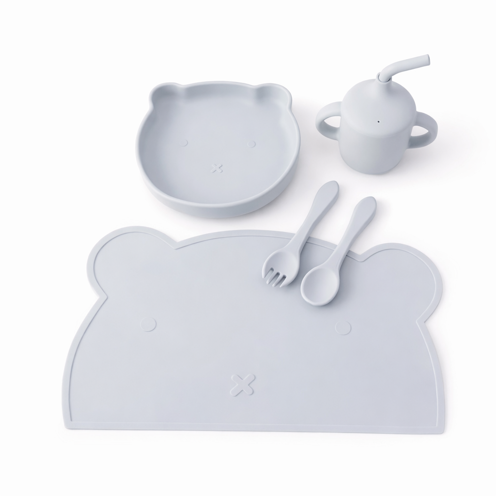 Pastel Blue Silicone Baby Feeding Set