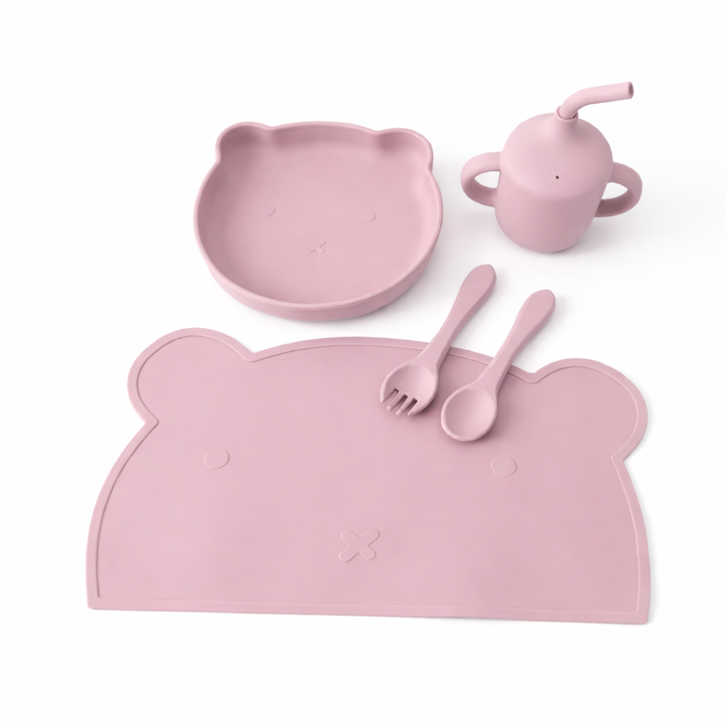 Pastel Pink Silicone Baby Feeding Set