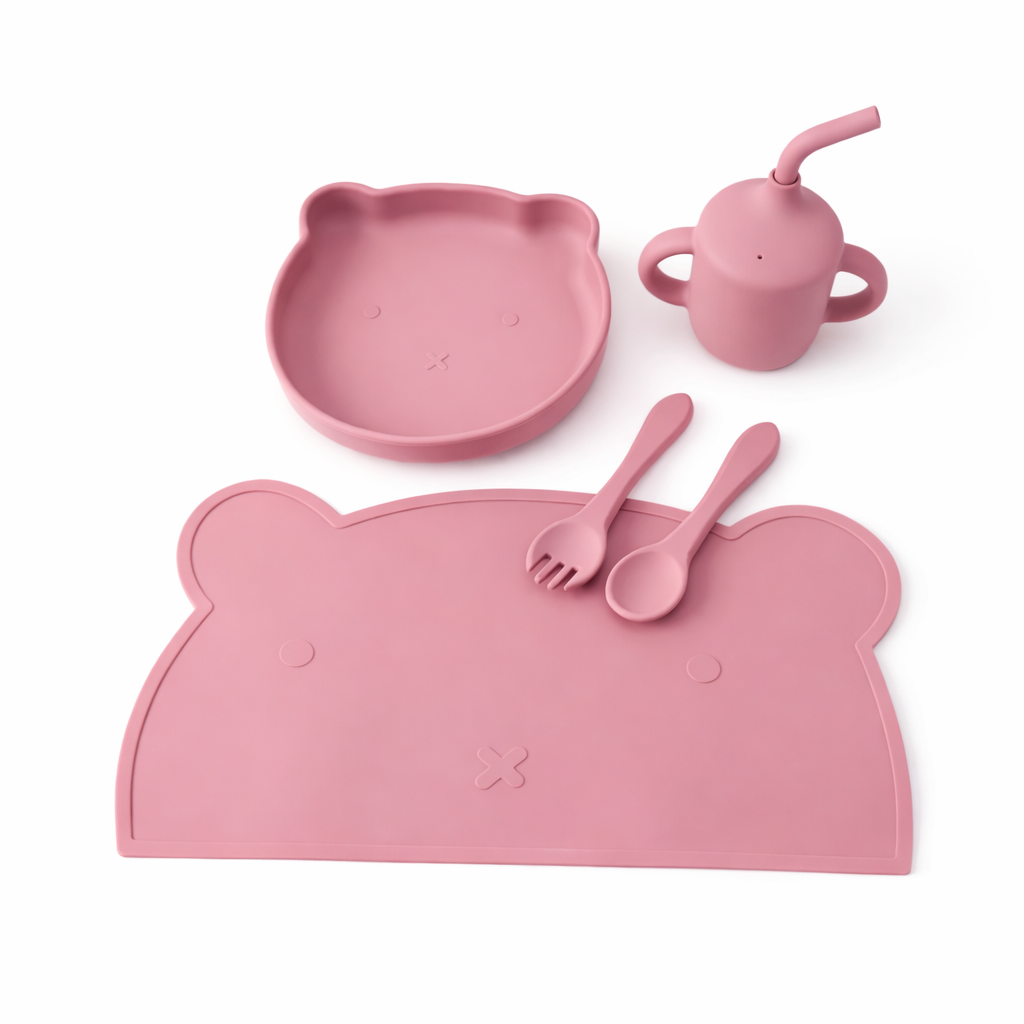 Purple Pink Silicone Baby Feeding Set